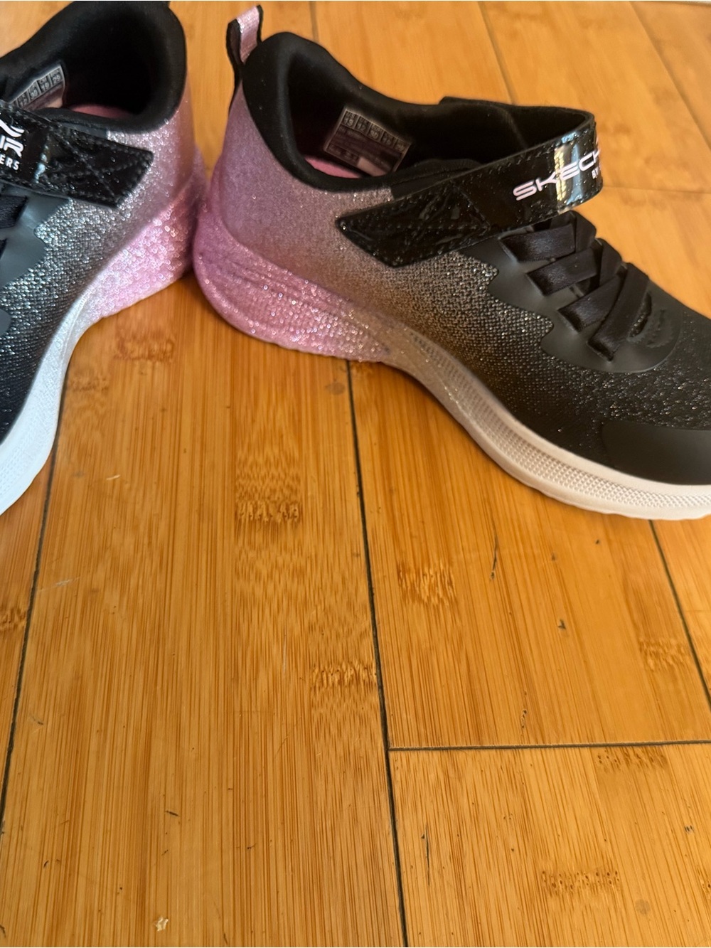 Skechers Kids Black and Pink Glitter Athletic Sneakers - Picture 5 of 8